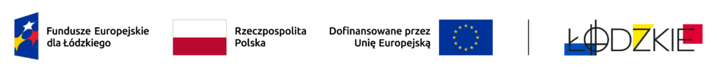 Logo: Fundusze Europejskie, Rzeczpospolita Polska, Dofinansowane przez Unię Europejską, województwo łódzkie